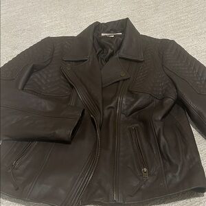 Beautiful leather chocolate brown Michael kors moto coat